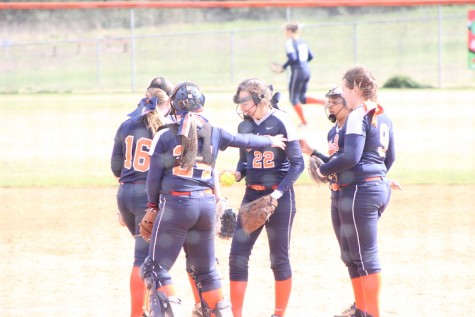 Photo courtesy of Cherissa Vinson. The Lady Blaze huddle up before the first batter comes to the plate in the first game against Franklin County.