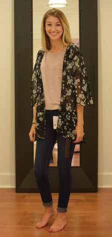Photo by: Zach Adams Haley Key, Senior, wears a floral kimono, pink t-shirt, and hi-rise jeggings from American Eagle Outfitters.