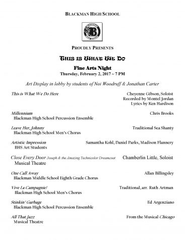 Schedule for Fine Arts Night at BHS