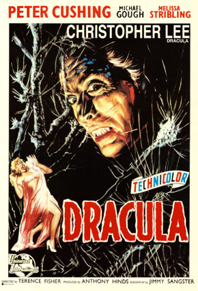 A movie poster for the 1958 version of Dracula starring Christopher Lee.