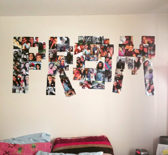 Print out pictures of you and the person you want to ask, and shape them into the word prom! (Instagram: erinsternig16)