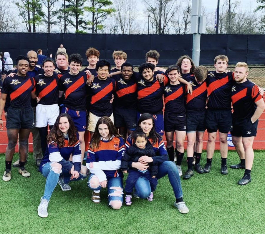Blaze Rugby takes a team picture with the full Blackman boys team.