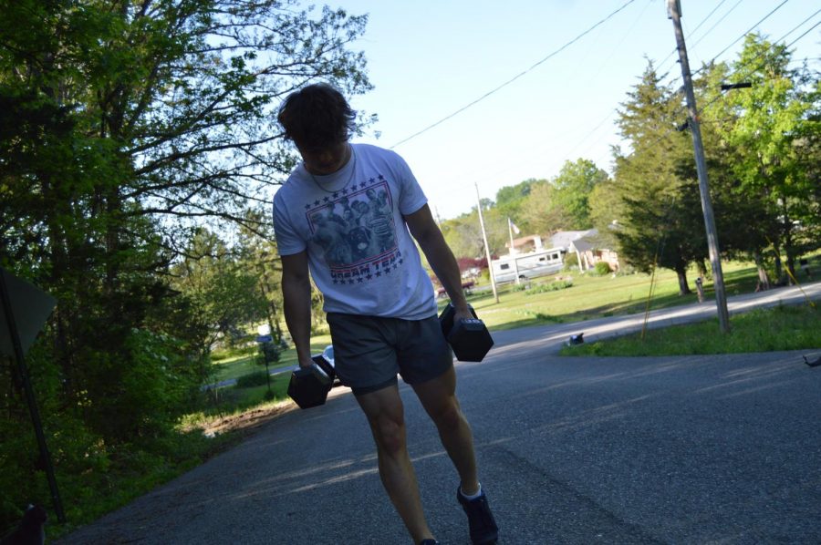 Alex Garrott, junior, working out.