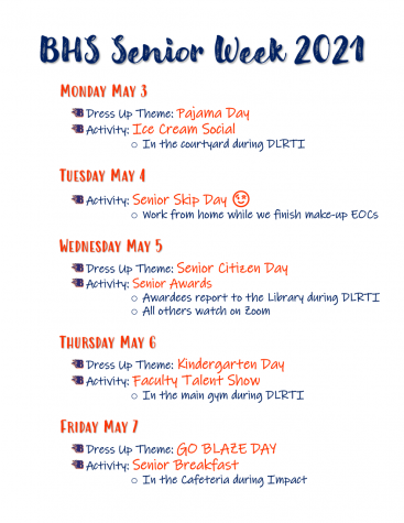 This weeks senior schedule 
