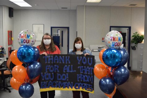 Blackman Cares gives balloons and an appreciation sign to the front office and guidance counselors.