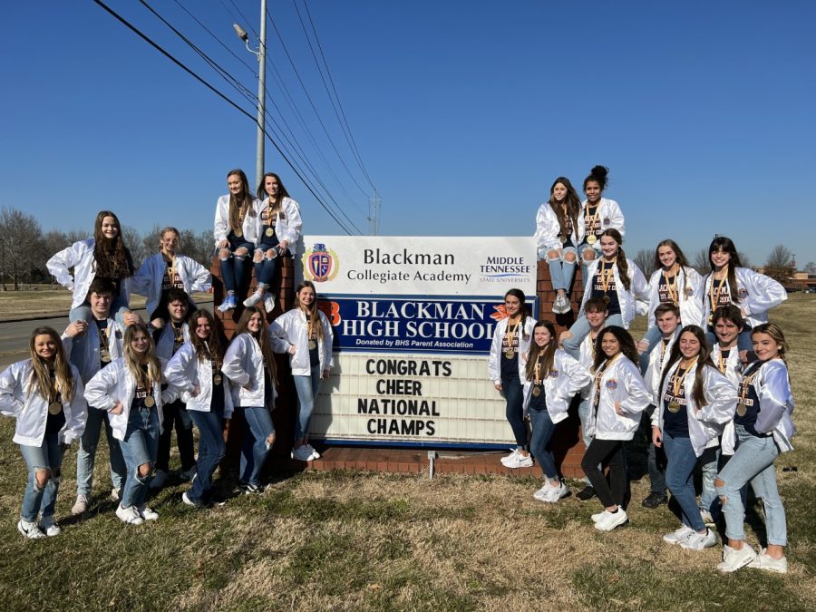 Once returning to Murfreesboro, Tennessee, the team is welcomed at Blackman High School by a sign proudly showcasing their victory.