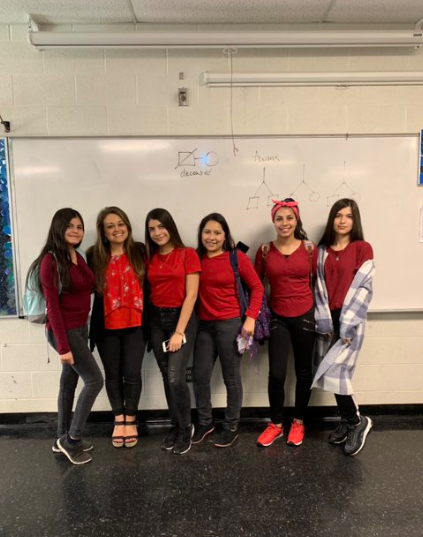 And here is where my journey in the US starts. 
This was my first time having a dress-up day. 
The girls in my biology class, my ESL Biology teacher, and I agreed to wear red that day, and the memory stayed on my camera roll. 