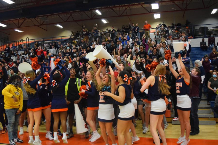 The Junior section cheers during the March 9th pep rally.