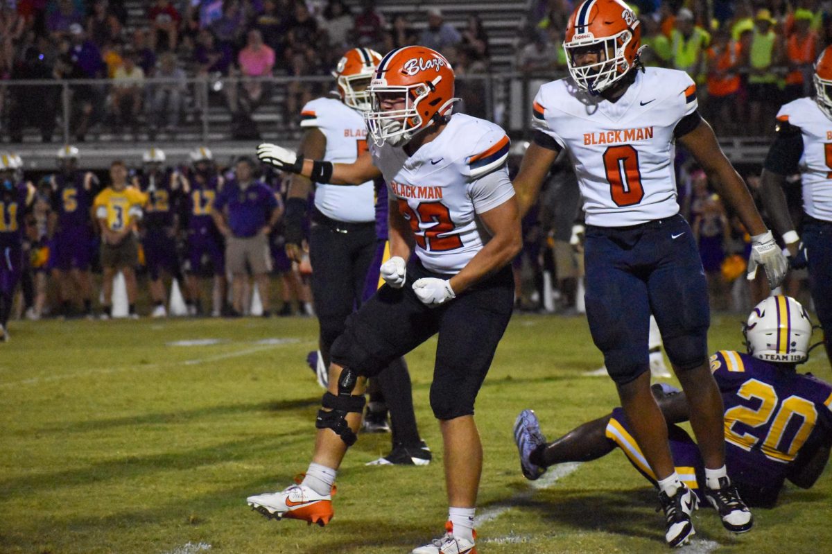 Junior Jayden Gowin pumped after a big hit