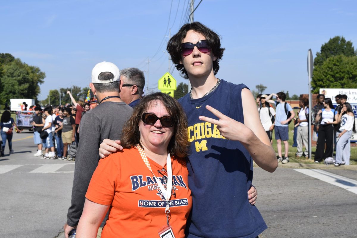 Student Aidan Tucker and Mrs. Meadows for spirit day. 