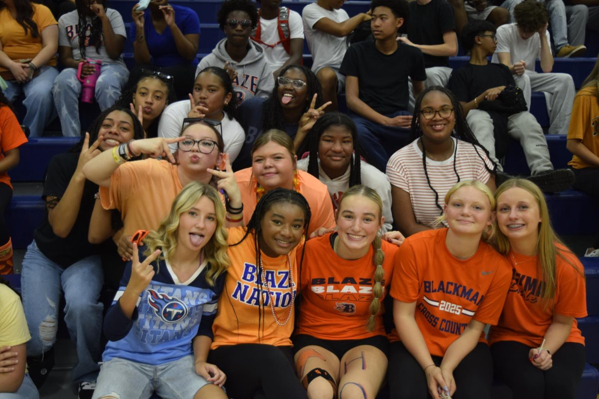 Freshmen dressed up for spirit day during pep rally. 