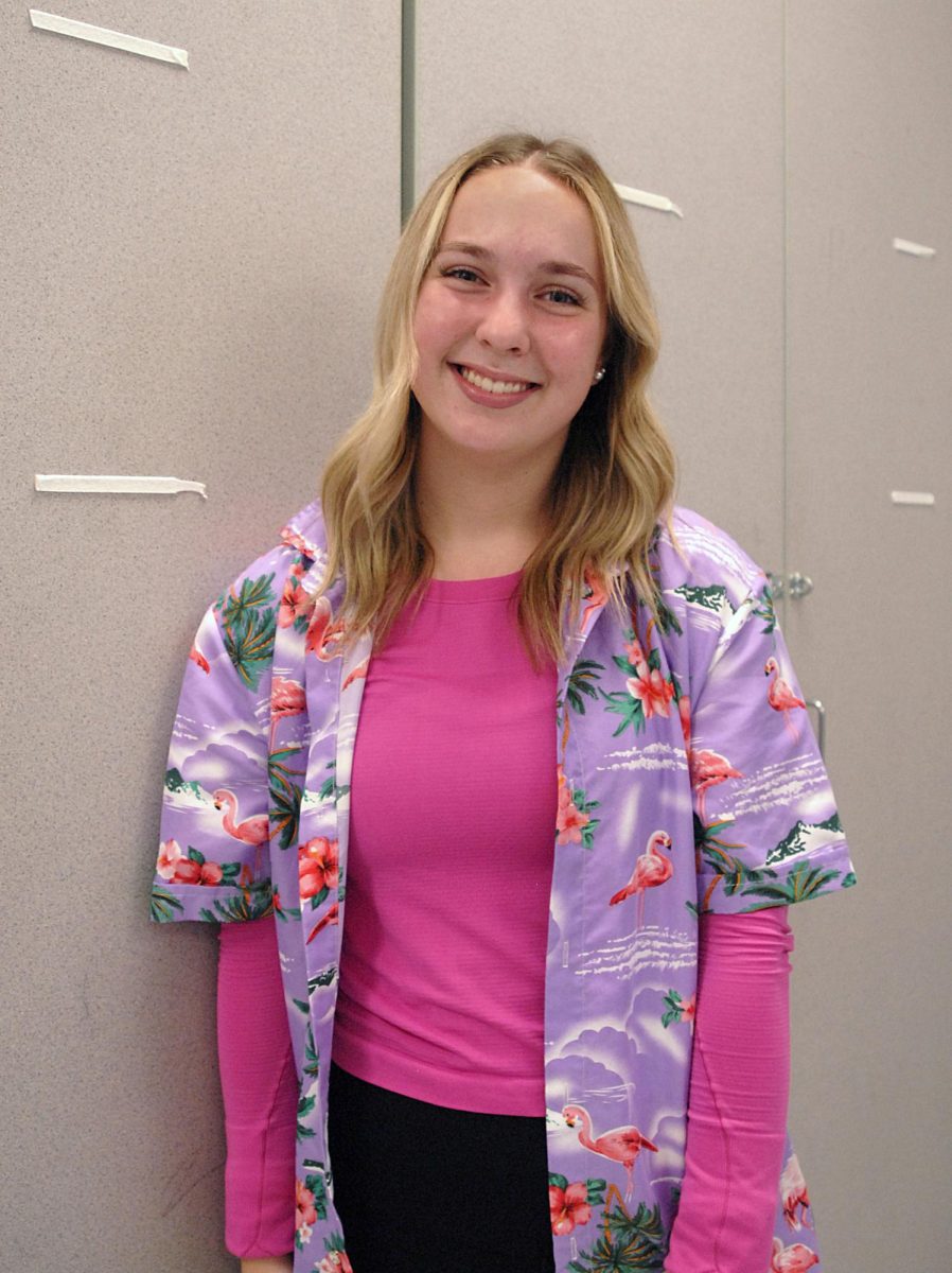 Student participating in Hawaiian shirt day at school