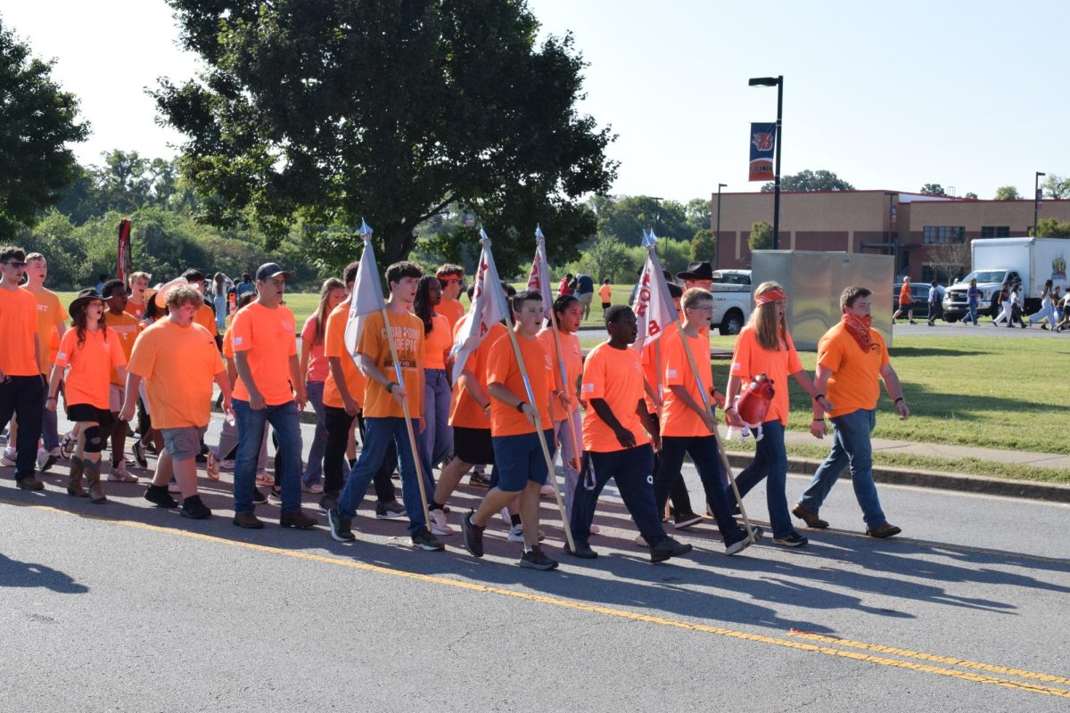 Club marching with flags